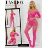 image:imageRSLOVE Lingerie Sets for Women Sexy  Fishnet BabyDoll Garter Mini Skirt Bodystocking Mesh Bodysuit Outfits NightwearHot Pink