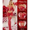 image:imageRSLOVE Lingerie Sets for Women Sexy  Fishnet BabyDoll Garter Mini Skirt Bodystocking Mesh Bodysuit Outfits NightwearRed