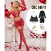 image:imageRSLOVE Lingerie Sets for Women Sexy  Fishnet BabyDoll Garter Mini Skirt Bodystocking Mesh Bodysuit Outfits NightwearRed