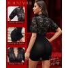 image:imageRSLOVE Sexy Lingerie Babydoll Outfits  Women V Neck Corset 2 Piece Nightwear Lace Sheer Mesh Chemise with ThongBlack