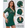 image:imageRSLOVE Sexy Lingerie Babydoll Outfits  Women V Neck Corset 2 Piece Nightwear Lace Sheer Mesh Chemise with ThongGreen