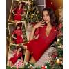 image:imageRSLOVE Sexy Lingerie Babydoll Outfits  Women V Neck Corset 2 Piece Nightwear Lace Sheer Mesh Chemise with ThongWine Red