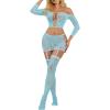 image:imageRSLOVE Lingerie Sets for Women Sexy  Fishnet BabyDoll Garter Mini Skirt Bodystocking Mesh Bodysuit Outfits NightwearLight Blue