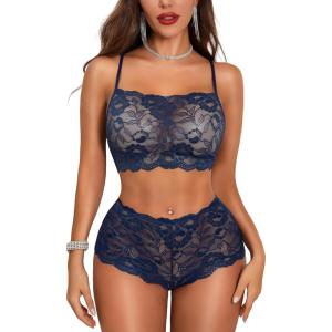 image:imageRSLOVE Womens Sexy Lingerie for Women  2 Piece Lace Floral Lingerie Set with Bra and High Waist Underwear Pajamas Nightgown