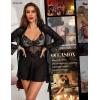 image:imageRSLOVE Lingerie Sets for Women Sexy  3 Piece Babydoll and Lace Kimono Robe Chemise Mesh Nightgown Sleepwear