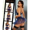 image:imageRSLOVE Lingerie Sets for Women Sexy  Lingerie for Women Lace Bra and Panty 3 Piece With Garter Mesh Babydoll Teddy BodysuitNavy Blue