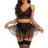 image:imageRSLOVE Lingerie Sets for Women Sexy  Lingerie for Women Lace Bra and Panty 3 Piece With Garter Mesh Babydoll Teddy BodysuitBlack