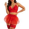 image:imageRSLOVE Lingerie Sets for Women Sexy  Lingerie for Women Lace Bra and Panty 3 Piece With Garter Mesh Babydoll Teddy BodysuitRed