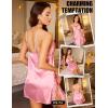 image:imageRSLOVE Sexy Lingerie for Women  Satin Nightwear Spaghetti Strap Silk Nightgown Babydoll Chemise Lace Trim Sleep DressPink