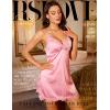image:imageRSLOVE Sexy Lingerie for Women  Satin Nightwear Spaghetti Strap Silk Nightgown Babydoll Chemise Lace Trim Sleep DressPink
