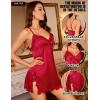 image:imageRSLOVE Sexy Lingerie for Women  Satin Nightwear Spaghetti Strap Silk Nightgown Babydoll Chemise Lace Trim Sleep DressRed