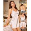 image:imageRSLOVE Sexy Lingerie for Women  Satin Nightwear Spaghetti Strap Silk Nightgown Babydoll Chemise Lace Trim Sleep DressWhite