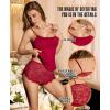 image:imageRSLOVE Sexy Pajama Set for Women  Sheer Floral Lace Cami Short PJ Set Pajamas Lingerie Sleepwear 2 Piece NightwearRed