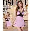 image:imageRSLOVE Womens Lingerie Sexy Nightgown  V Neck Satin Babydoll Chemise Lace Slip Dress Sleepwear LoungewearPink