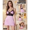 image:imageRSLOVE Womens Lingerie Sexy Nightgown  V Neck Satin Babydoll Chemise Lace Slip Dress Sleepwear LoungewearPink