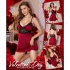 image:imageRSLOVE Womens Lingerie Sexy Nightgown  V Neck Satin Babydoll Chemise Lace Slip Dress Sleepwear LoungewearRed