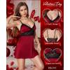 image:imageRSLOVE Womens Lingerie Sexy Nightgown  V Neck Satin Babydoll Chemise Lace Slip Dress Sleepwear LoungewearRed