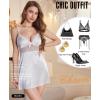 image:imageRSLOVE Womens Lingerie Sexy Nightgown  V Neck Satin Babydoll Chemise Lace Slip Dress Sleepwear LoungewearWhite