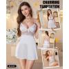 image:imageRSLOVE Womens Lingerie Sexy Nightgown  V Neck Satin Babydoll Chemise Lace Slip Dress Sleepwear LoungewearWhite