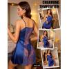 image:imageRSLOVE Womens Lingerie Sexy Satin Nightgown  V Neck Lace Babydoll Slip Chemise with Adjustable Straps SleepwearNavy Blue