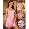 image:imageRSLOVE Womens Lingerie Sexy Satin Nightgown  V Neck Lace Babydoll Slip Chemise with Adjustable Straps SleepwearPink