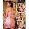 image:imageRSLOVE Womens Lingerie Sexy Satin Nightgown  V Neck Lace Babydoll Slip Chemise with Adjustable Straps SleepwearPink