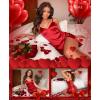 image:imageRSLOVE Womens Lingerie Sexy Satin Nightgown  V Neck Lace Babydoll Slip Chemise with Adjustable Straps SleepwearRed