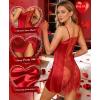 image:imageRSLOVE Womens Lingerie Sexy Satin Nightgown  V Neck Lace Babydoll Slip Chemise with Adjustable Straps SleepwearRed