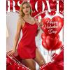 image:imageRSLOVE Womens Lingerie Sexy Satin Nightgown  V Neck Lace Babydoll Slip Chemise with Adjustable Straps SleepwearRed