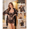 image:imageRSLOVE Lingerie Sets for Women Sexy  3 Piece Babydoll Lace Kimono Robe Chemise Nightwear Exotic Sleepwear Mesh NightgownBlack