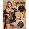 image:imageRSLOVE Lingerie Sets for Women Sexy  3 Piece Babydoll Lace Kimono Robe Chemise Nightwear Exotic Sleepwear Mesh NightgownBlack