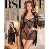 image:imageRSLOVE Lingerie Sets for Women Sexy  3 Piece Babydoll Lace Kimono Robe Chemise Nightwear Exotic Sleepwear Mesh NightgownBlack