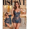 image:imageRSLOVE Lingerie Sets for Women Sexy  3 Piece Babydoll Lace Kimono Robe Chemise Nightwear Exotic Sleepwear Mesh NightgownPeacock Blue
