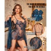 image:imageRSLOVE Lingerie Sets for Women Sexy  3 Piece Babydoll Lace Kimono Robe Chemise Nightwear Exotic Sleepwear Mesh NightgownPeacock Blue