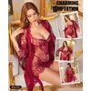image:imageRSLOVE Lingerie Sets for Women Sexy  3 Piece Babydoll Lace Kimono Robe Chemise Nightwear Exotic Sleepwear Mesh NightgownWine Red
