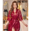image:imageRSLOVE Lingerie Sets for Women Sexy  3 Piece Babydoll Lace Kimono Robe Chemise Nightwear Exotic Sleepwear Mesh NightgownWine Red