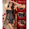 image:imageRSLOVE Lingerie for Women  Bow Babydoll Lingerie Set 2 Piece Satin Dress Teddy Bodysuit Gift OutfitBlack