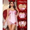 image:imageRSLOVE Lingerie for Women  Bow Babydoll Lingerie Set 2 Piece Satin Dress Teddy Bodysuit Gift OutfitPink