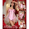 image:imageRSLOVE Lingerie for Women  Bow Babydoll Lingerie Set 2 Piece Satin Dress Teddy Bodysuit Gift OutfitPink