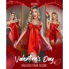 image:imageRSLOVE Lingerie for Women  Bow Babydoll Lingerie Set 2 Piece Satin Dress Teddy Bodysuit Gift OutfitRed