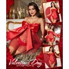 image:imageRSLOVE Lingerie for Women  Bow Babydoll Lingerie Set 2 Piece Satin Dress Teddy Bodysuit Gift OutfitRed