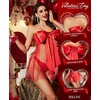 image:imageRSLOVE Lingerie for Women  Bow Babydoll Lingerie Set 2 Piece Satin Dress Teddy Bodysuit Gift OutfitRed