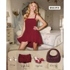 image:imageRSLOVE Sexy Lingerie for Women  Babydoll Lingerie Sexy Nightgown Dress Chiffon Chemise Ruffles Sleepwear CostumesWine Red
