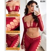 image:imageRSLOVE Women Fishnet Bodystocking Sexy  Lingerie Set Cut Out Bodysuit Two Piece Outfits Perfect for Rave amp ClubBurgundy