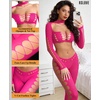 image:imageRSLOVE Women Fishnet Bodystocking Sexy  Lingerie Set Cut Out Bodysuit Two Piece Outfits Perfect for Rave amp ClubRose Red