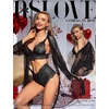 image:imageRSLOVE Women Lingerie Set with Robe  3 Piece Lace Bra and Panty Set Sexy Sleepwear for Bridal Honeymoon AnniversaryBlack