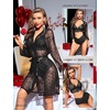image:imageRSLOVE Women Lingerie Set with Robe  3 Piece Lace Bra and Panty Set Sexy Sleepwear for Bridal Honeymoon AnniversaryBlack