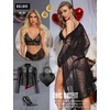 image:imageRSLOVE Women Lingerie Set with Robe  3 Piece Lace Bra and Panty Set Sexy Sleepwear for Bridal Honeymoon AnniversaryBlack