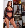 image:imageRSLOVE Women Lingerie Set with Robe  3 Piece Lace Bra and Panty Set Sexy Sleepwear for Bridal Honeymoon AnniversaryBlack Red
