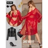 image:imageRSLOVE Women Lingerie Set with Robe  3 Piece Lace Bra and Panty Set Sexy Sleepwear for Bridal Honeymoon AnniversaryRed